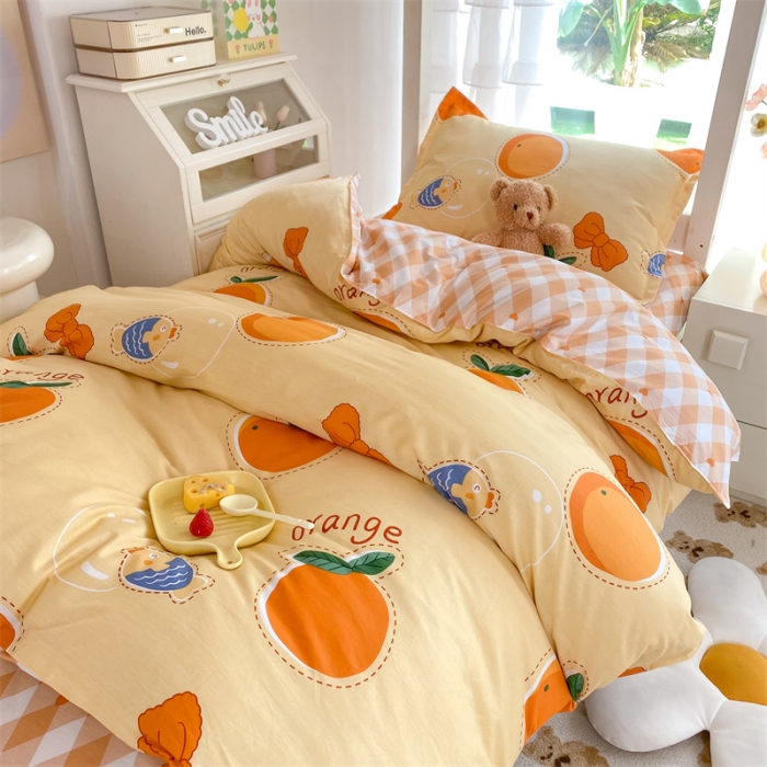 91家纺网 家纺一手货源 找家纺 多品 2023新款12868全棉宿舍三件套-第二批 甜橙