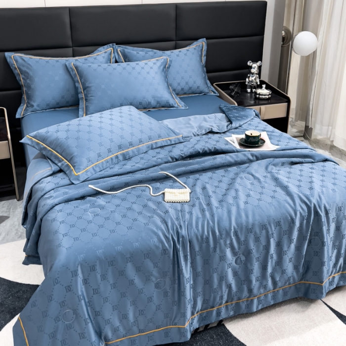 91家纺网 家纺一手货源 找家纺 丽卡家纺2023直播60S贡缎提花水洗真丝夏被四件套水洗天丝夏凉被空调被 迪克-宾利蓝