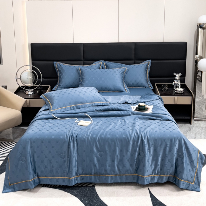 91家纺网 家纺一手货源 找家纺 丽卡家纺2023直播60S贡缎提花水洗真丝夏被四件套水洗天丝夏凉被空调被 迪克-宾利蓝