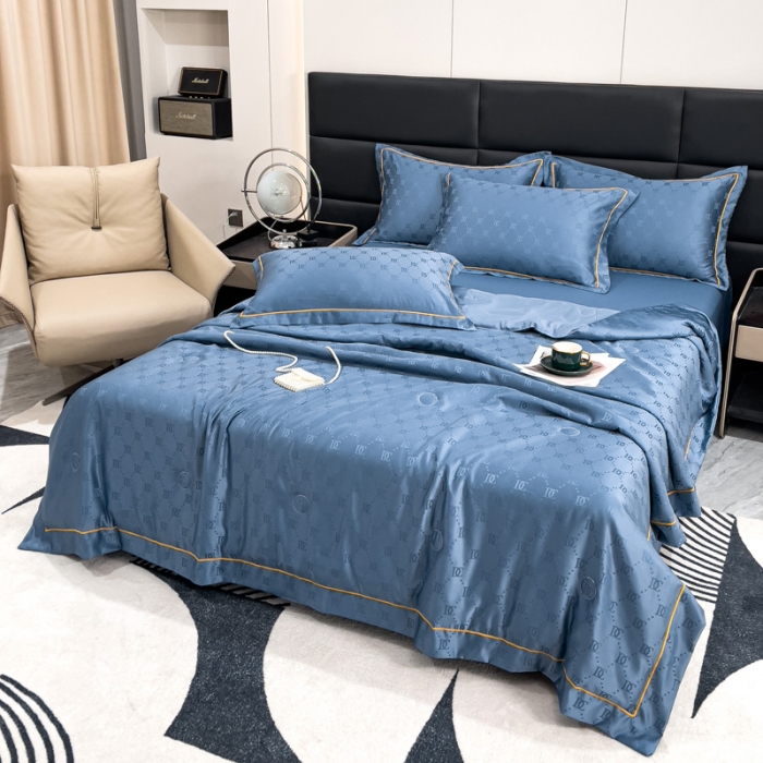 91家纺网 家纺一手货源 找家纺 丽卡家纺2023直播60S贡缎提花水洗真丝夏被四件套水洗天丝夏凉被空调被 迪克-宾利蓝