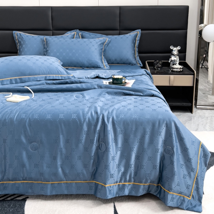 91家纺网 家纺一手货源 找家纺 丽卡家纺2023直播60S贡缎提花水洗真丝夏被四件套水洗天丝夏凉被空调被 迪克-宾利蓝