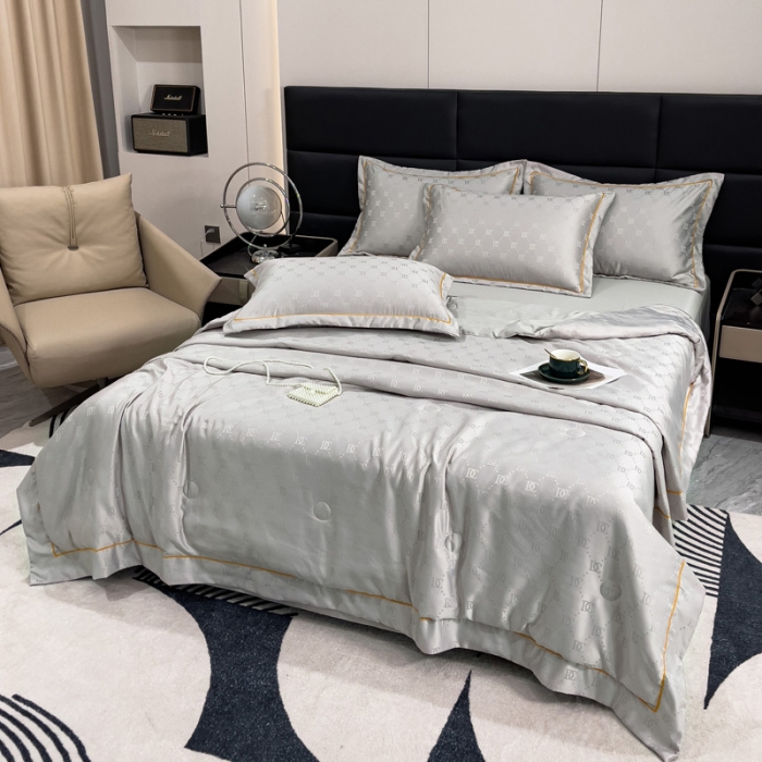 91家纺网 家纺一手货源 找家纺 丽卡家纺2023直播60S贡缎提花水洗真丝夏被四件套水洗天丝夏凉被空调被 迪克-亮银灰
