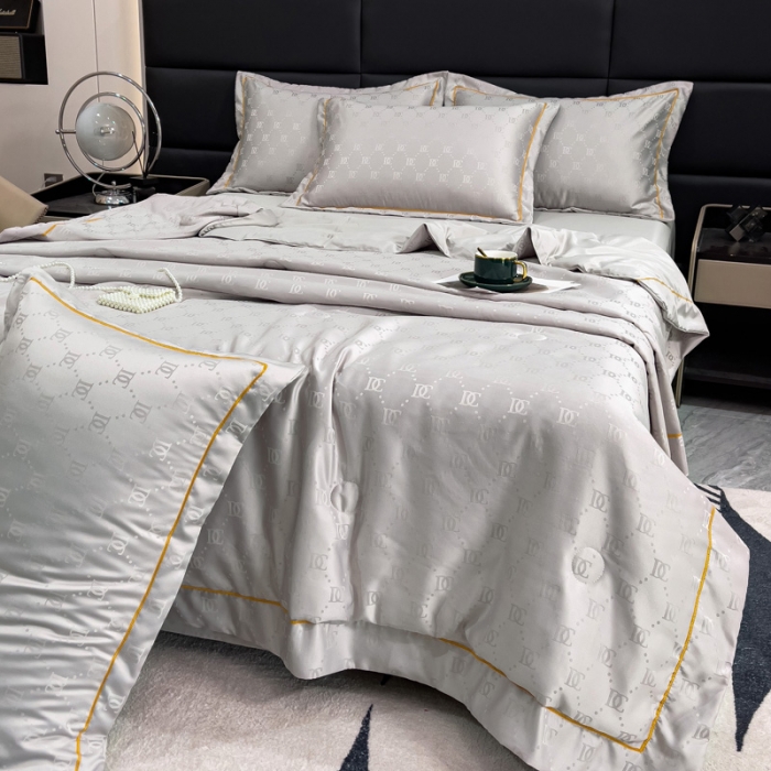 91家纺网 家纺一手货源 找家纺 丽卡家纺2023直播60S贡缎提花水洗真丝夏被四件套水洗天丝夏凉被空调被 迪克-亮银灰