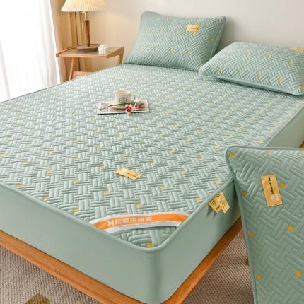 鑫钰 2023新款防水隔尿全棉纯棉大豆夹棉刺绣床笠直播爆款 薄荷绿