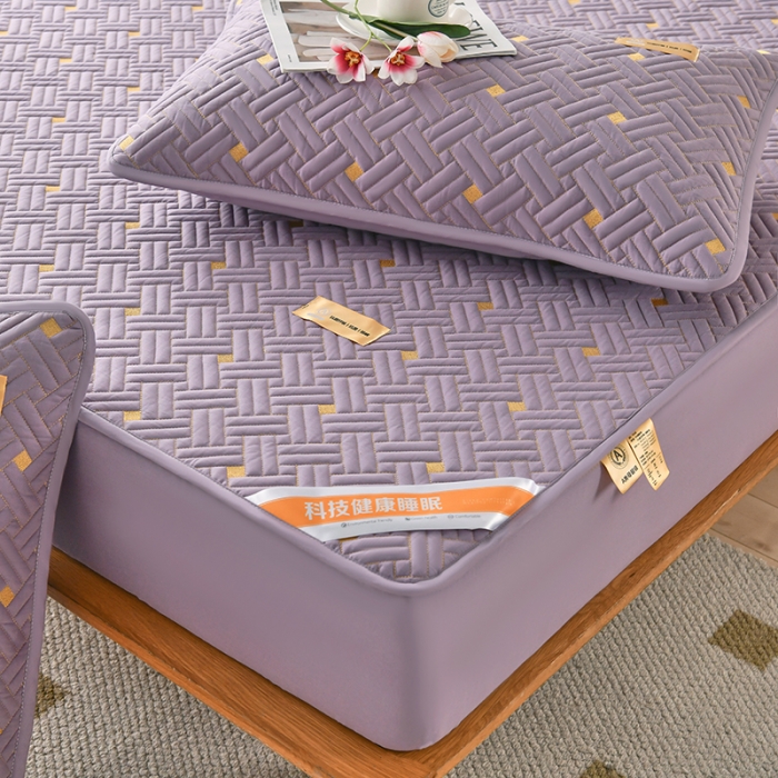 91家纺网 家纺一手货源 找家纺 鑫钰 2023新款防水隔尿全棉纯棉大豆夹棉刺绣床笠直播爆款 星云紫