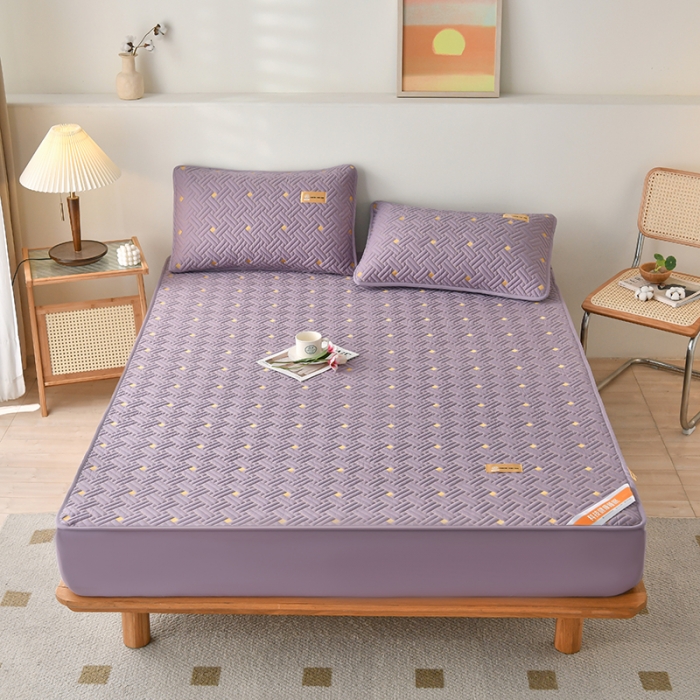 91家纺网 家纺一手货源 找家纺 鑫钰 2023新款防水隔尿全棉纯棉大豆夹棉刺绣床笠直播爆款 星云紫