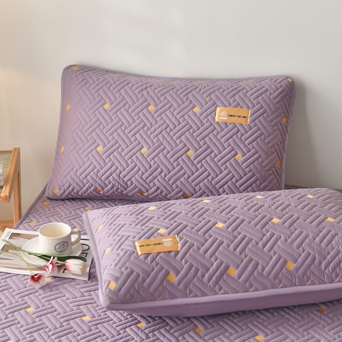 91家纺网 家纺一手货源 找家纺 鑫钰 2023新款防水隔尿全棉纯棉大豆夹棉刺绣床笠直播爆款 星云紫