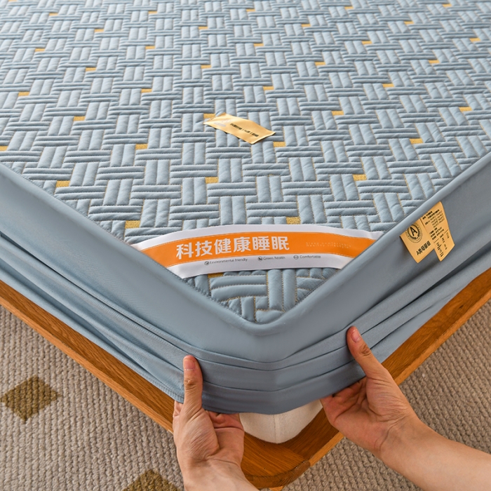 91家纺网 家纺一手货源 找家纺 鑫钰 2023新款防水隔尿全棉纯棉大豆夹棉刺绣床笠直播爆款 银河蓝