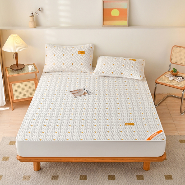 91家纺网 家纺一手货源 找家纺 鑫钰 2023新款防水隔尿全棉纯棉大豆夹棉刺绣床笠直播爆款 优雅白