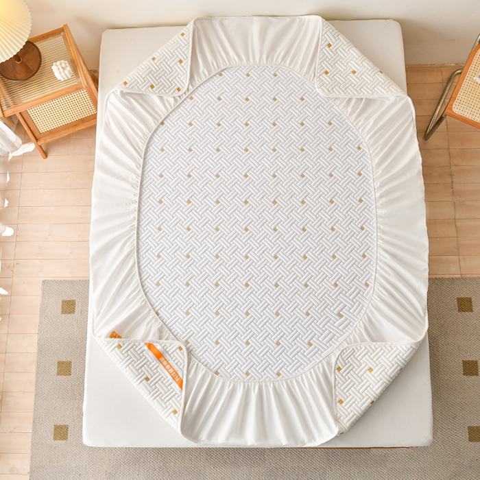 91家纺网 家纺一手货源 找家纺 鑫钰 2023新款防水隔尿全棉纯棉大豆夹棉刺绣床笠直播爆款 优雅白