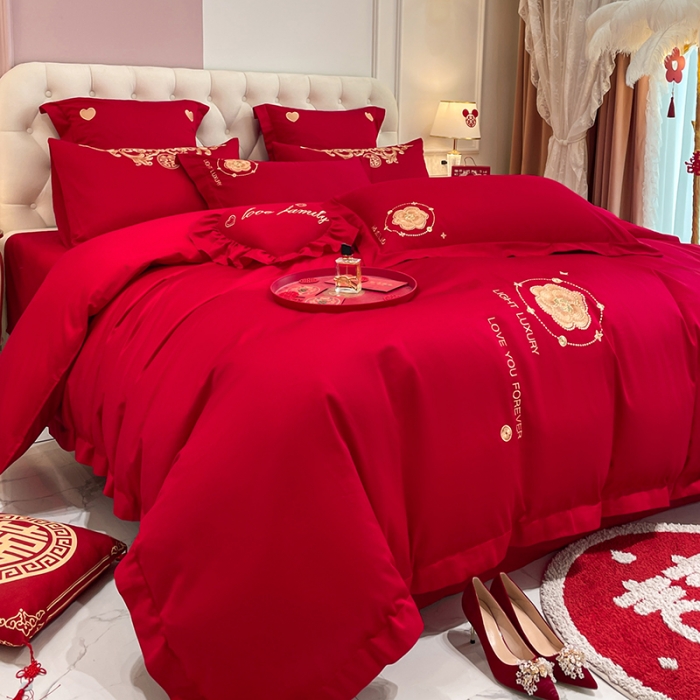 91家纺网 家纺一手货源 找家纺 新款亲肤舒适时尚婚庆四件套系列 心相印