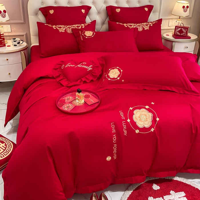 91家纺网 家纺一手货源 找家纺 新款亲肤舒适时尚婚庆四件套系列 心相印