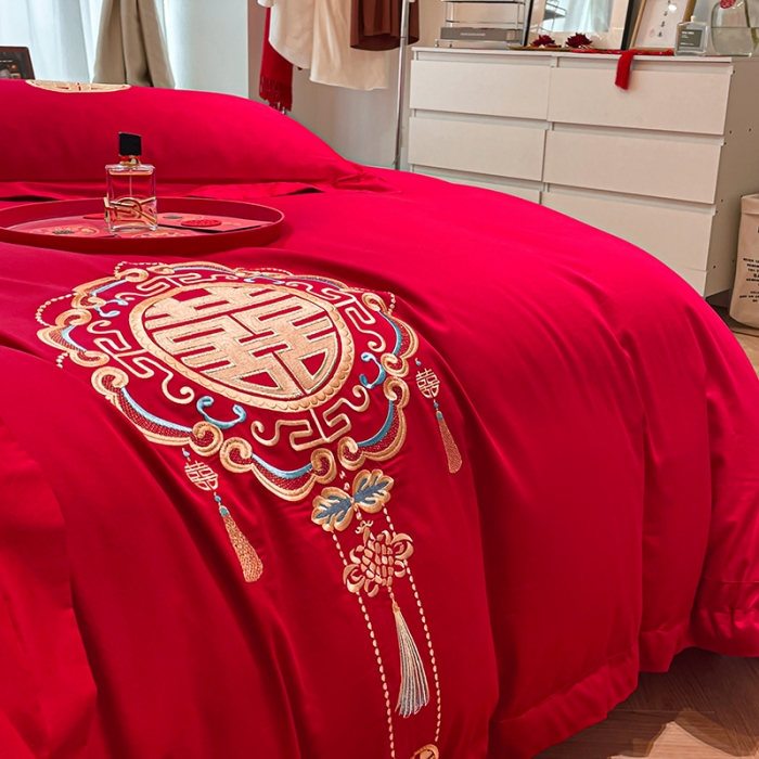 91家纺网 家纺一手货源 找家纺 新款亲肤舒适时尚婚庆四件套系列 富贵吉祥