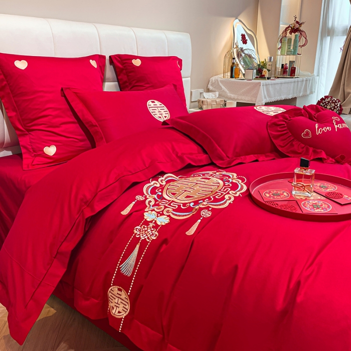 91家纺网 家纺一手货源 找家纺 新款亲肤舒适时尚婚庆四件套系列 富贵吉祥