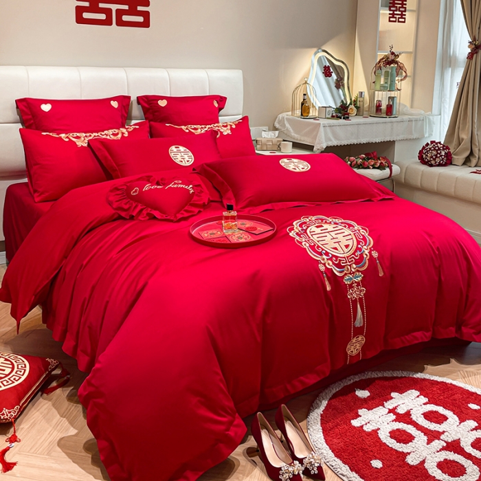 91家纺网 家纺一手货源 找家纺 新款亲肤舒适时尚婚庆四件套系列 富贵吉祥