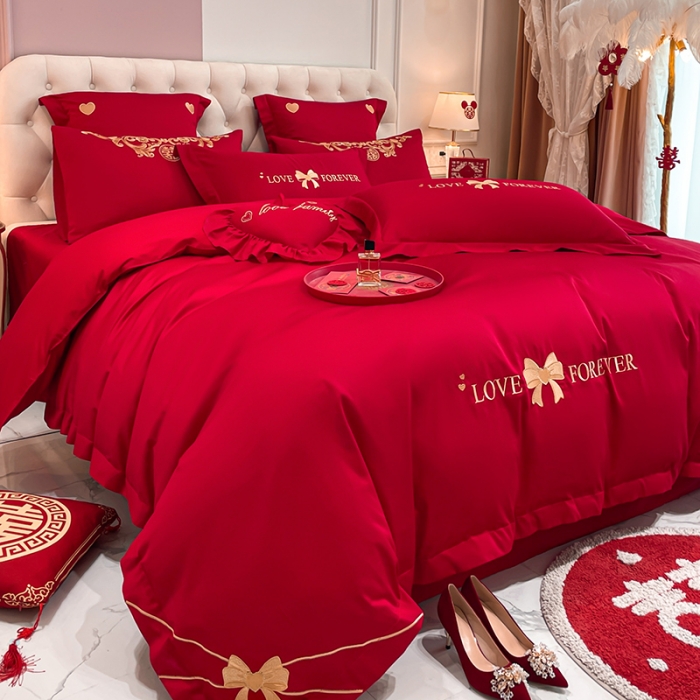 91家纺网 家纺一手货源 找家纺 新款亲肤舒适时尚婚庆四件套系列 蝴蝶结