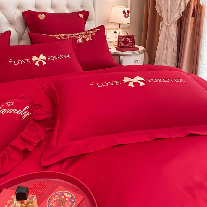 91家纺网 家纺一手货源 找家纺 新款亲肤舒适时尚婚庆四件套系列 蝴蝶结