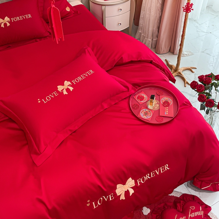 91家纺网 家纺一手货源 找家纺 新款亲肤舒适时尚婚庆四件套系列 蝴蝶结