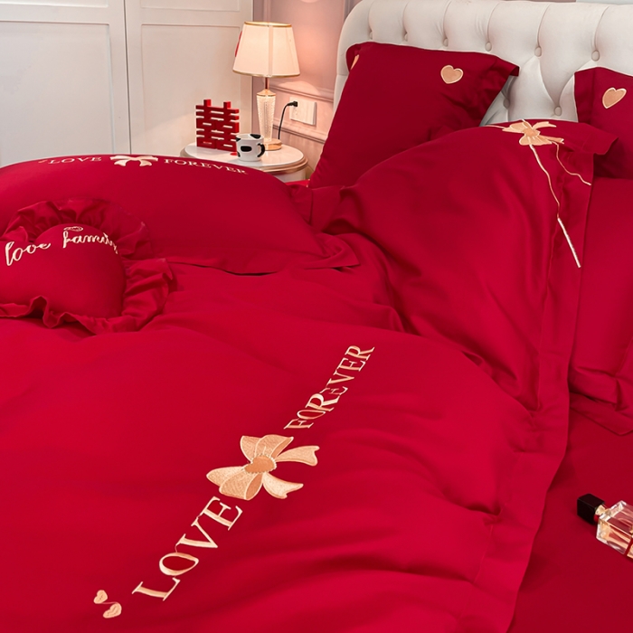 91家纺网 家纺一手货源 找家纺 新款亲肤舒适时尚婚庆四件套系列 蝴蝶结