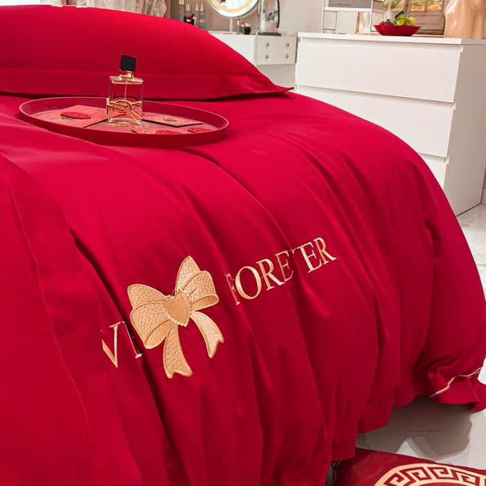 91家纺网 家纺一手货源 找家纺 新款亲肤舒适时尚婚庆四件套系列 蝴蝶结