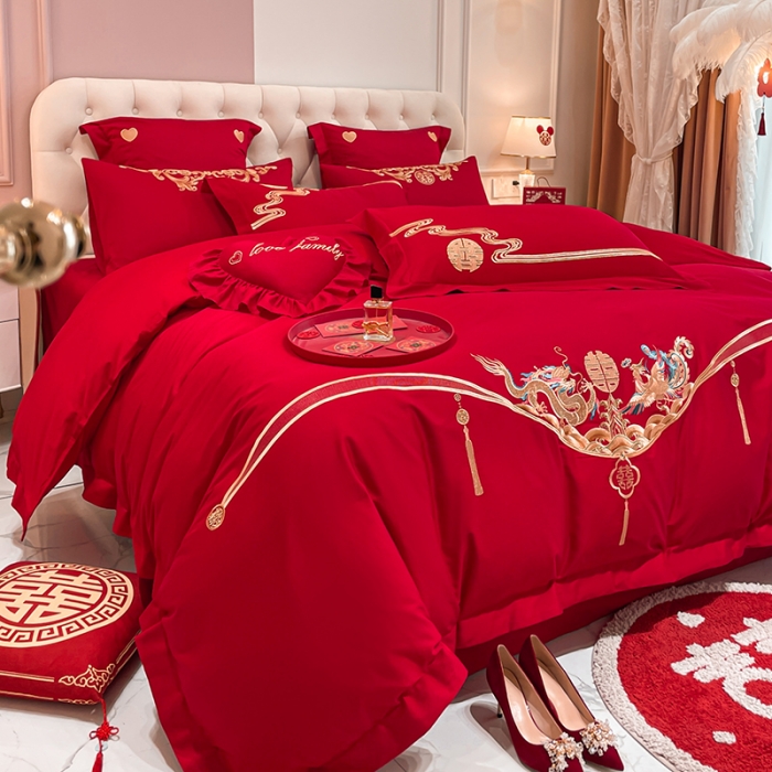 91家纺网 家纺一手货源 找家纺 新款亲肤舒适时尚婚庆四件套系列 欢喜龙凤