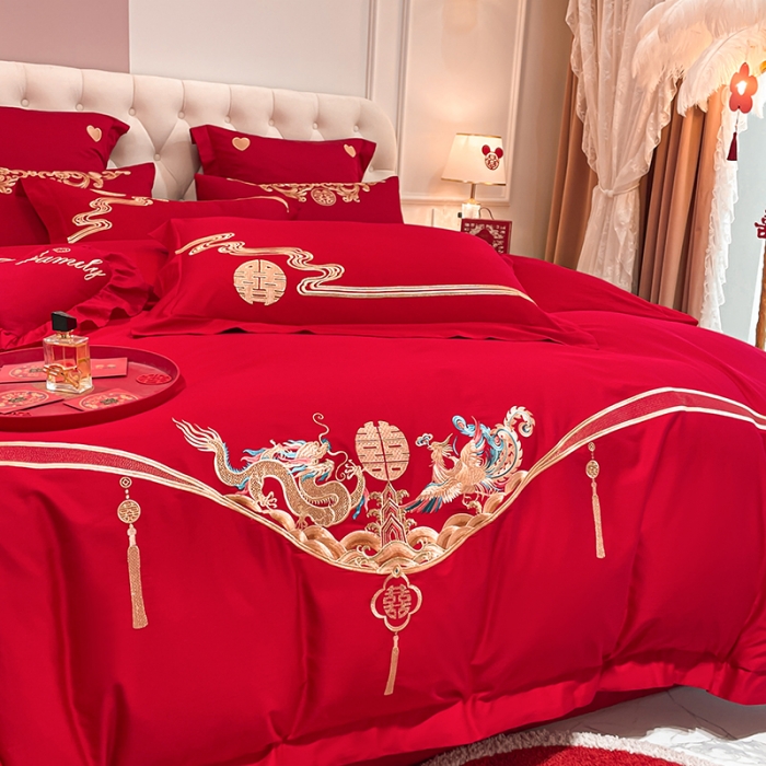 91家纺网 家纺一手货源 找家纺 新款亲肤舒适时尚婚庆四件套系列 欢喜龙凤