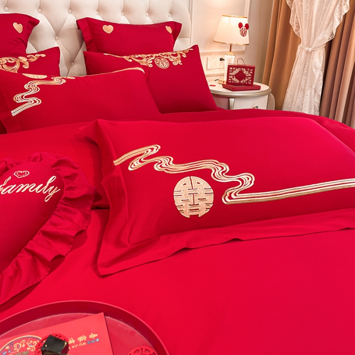 91家纺网 家纺一手货源 找家纺 新款亲肤舒适时尚婚庆四件套系列 欢喜龙凤