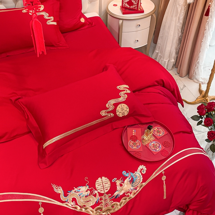 91家纺网 家纺一手货源 找家纺 新款亲肤舒适时尚婚庆四件套系列 欢喜龙凤