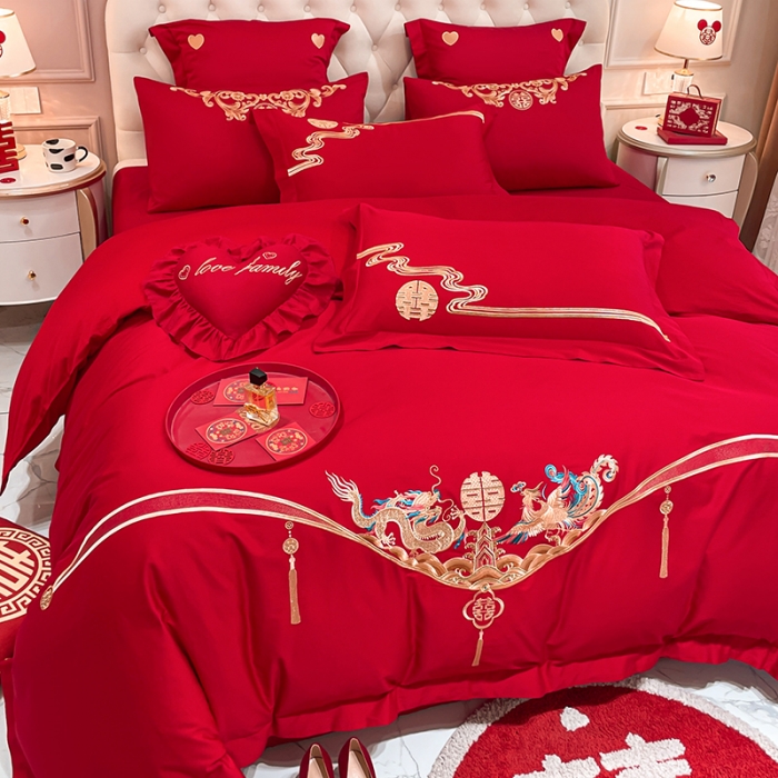 91家纺网 家纺一手货源 找家纺 新款亲肤舒适时尚婚庆四件套系列 欢喜龙凤