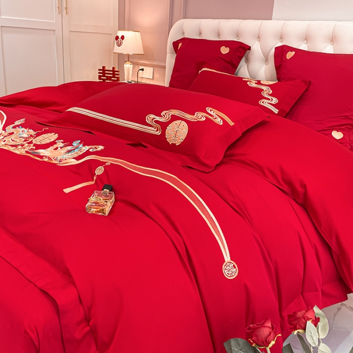 91家纺网 家纺一手货源 找家纺 新款亲肤舒适时尚婚庆四件套系列 欢喜龙凤