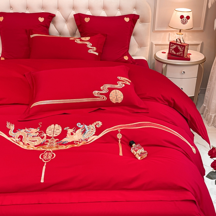 91家纺网 家纺一手货源 找家纺 新款亲肤舒适时尚婚庆四件套系列 欢喜龙凤