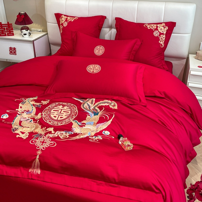 91家纺网 家纺一手货源 找家纺 新款亲肤舒适时尚婚庆四件套系列 龙凤和鸣