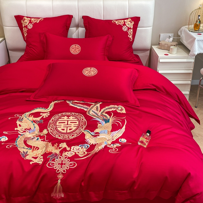 91家纺网 家纺一手货源 找家纺 新款亲肤舒适时尚婚庆四件套系列 龙凤和鸣