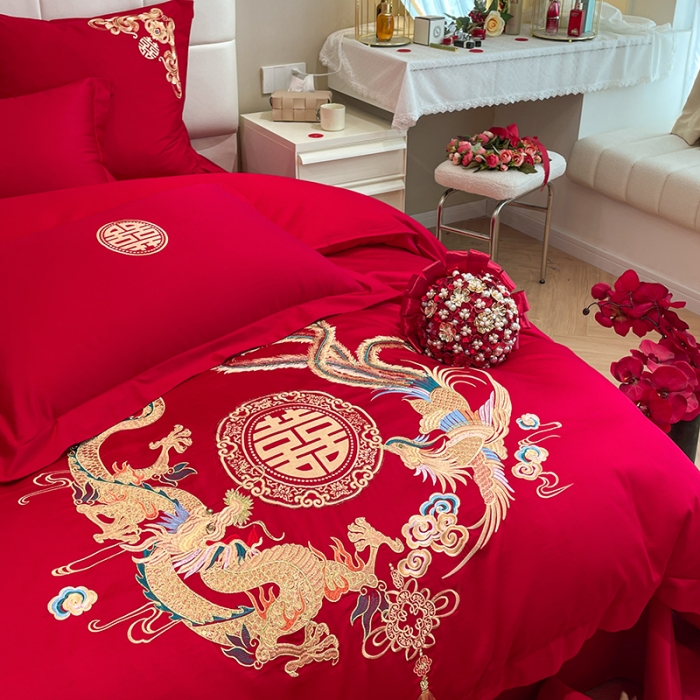 91家纺网 家纺一手货源 找家纺 新款亲肤舒适时尚婚庆四件套系列 龙凤和鸣