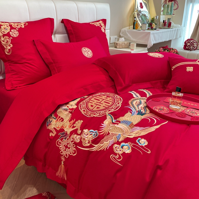 91家纺网 家纺一手货源 找家纺 新款亲肤舒适时尚婚庆四件套系列 龙凤和鸣