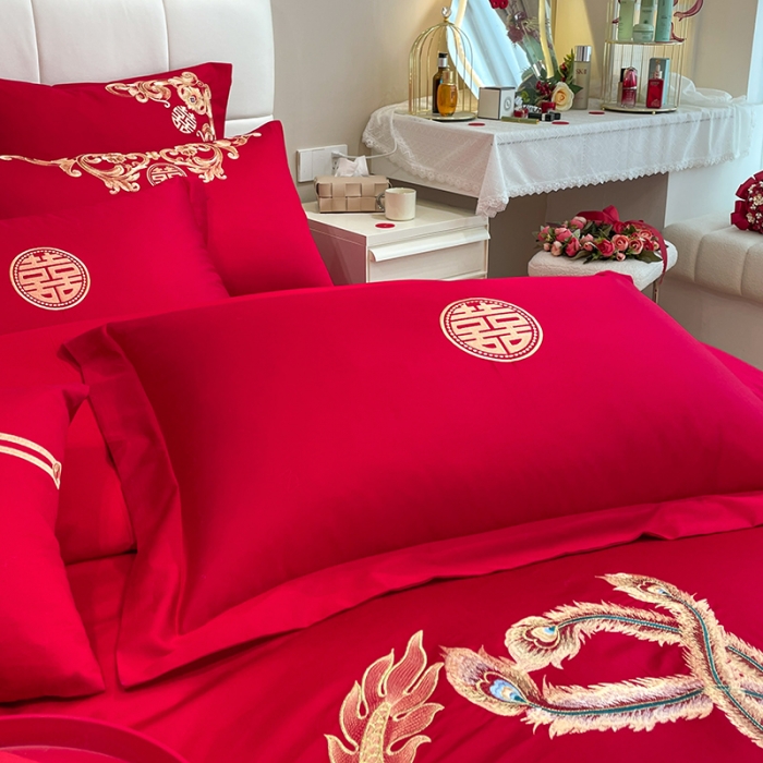 91家纺网 家纺一手货源 找家纺 新款亲肤舒适时尚婚庆四件套系列 龙凤和鸣