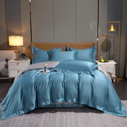 91家纺网 家纺一手货源 找家纺 总青竹苑 2023新款100支全棉贡缎四件套纯色拼色包线压边工艺四件套