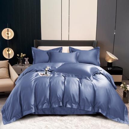 91家纺网 家纺一手货源 找家纺 总青竹苑 2023新款100支全棉贡缎四件套纯色拼色包线压边工艺四件套