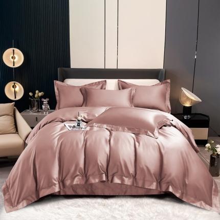 91家纺网 家纺一手货源 找家纺 青竹苑 2023新款100支全棉贡缎四件套纯色拼色包线压边工艺四件套 琳韵株