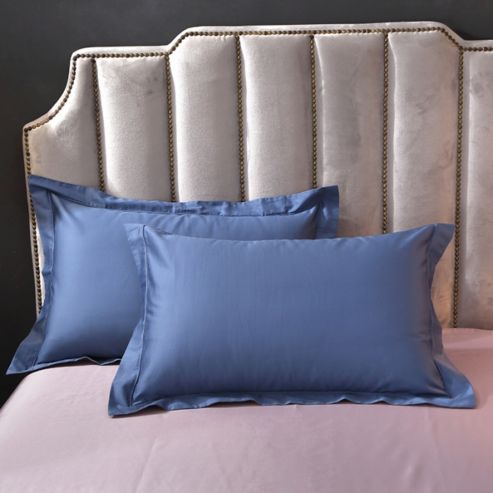 91家纺网 家纺一手货源 找家纺 青竹苑 2023新款100支全棉贡缎四件套纯色拼色包线压边工艺四件套 米兰