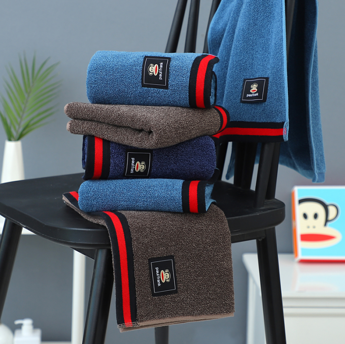 91家纺网 家纺一手货源 找家纺 大嘴猴全棉AB纱毛巾商务布标猴 毛巾咖色33*72cm