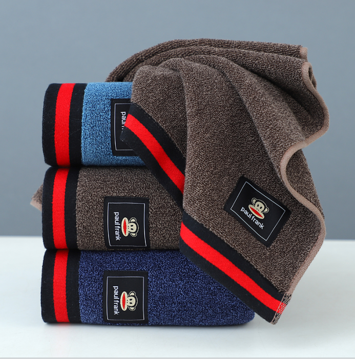 91家纺网 家纺一手货源 找家纺 大嘴猴全棉AB纱毛巾商务布标猴 毛巾咖色33*72cm