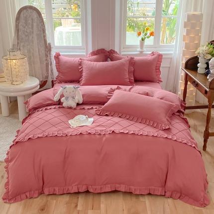 91家纺网 家纺一手货源 找家纺 （总）艺玲 2023新款韩版磨毛花边床裙时尚款甜美系列四件套