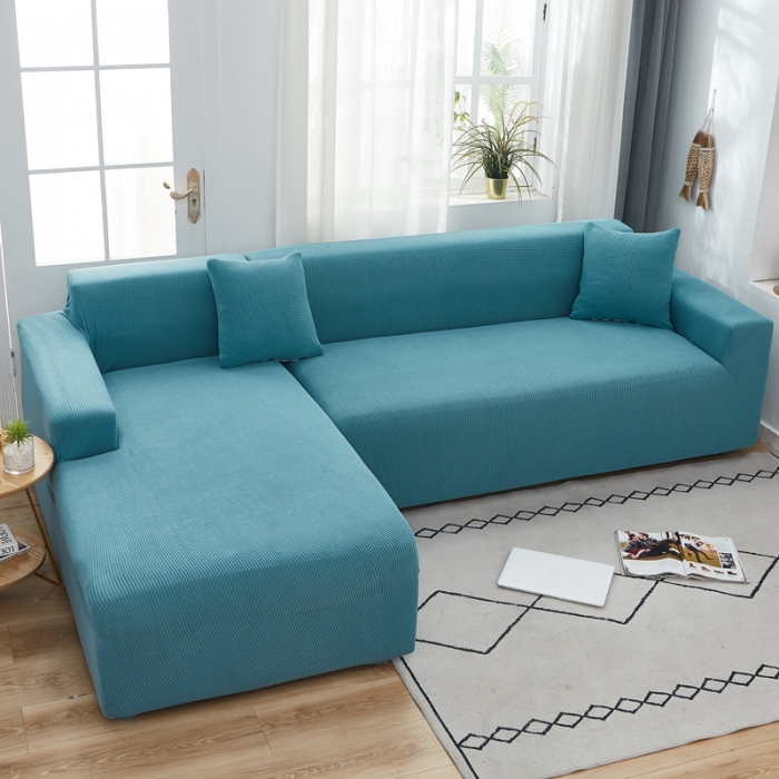 91家纺网 家纺一手货源 找家纺 丝绮鹿 2023新款玉米粒全包沙发套 贵妃沙发-西湖蓝