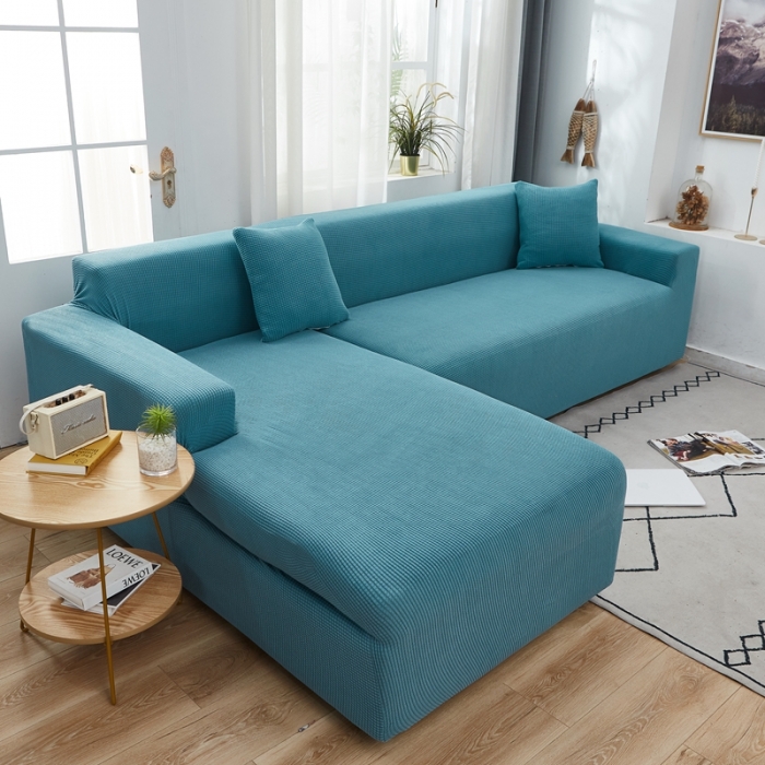 91家纺网 家纺一手货源 找家纺 丝绮鹿 2023新款玉米粒全包沙发套 贵妃沙发-西湖蓝