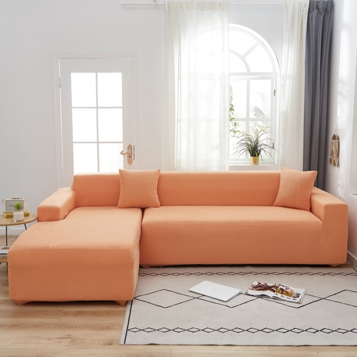 91家纺网 家纺一手货源 找家纺 丝绮鹿 2023新款玉米粒全包沙发套 贵妃沙发-香桔橙