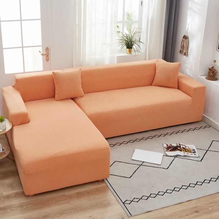 91家纺网 家纺一手货源 找家纺 丝绮鹿 2023新款玉米粒全包沙发套 贵妃沙发-香桔橙