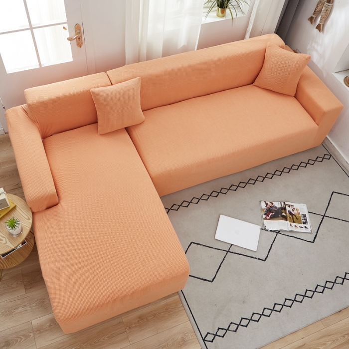 91家纺网 家纺一手货源 找家纺 丝绮鹿 2023新款玉米粒全包沙发套 贵妃沙发-香桔橙