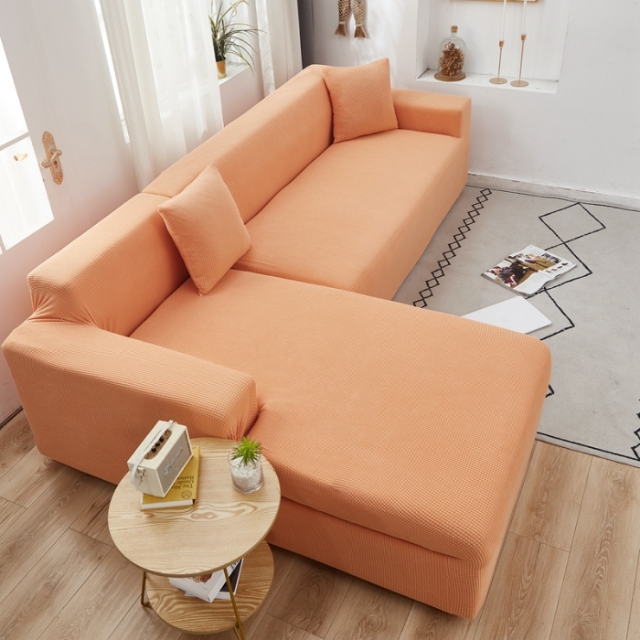 91家纺网 家纺一手货源 找家纺 丝绮鹿 2023新款玉米粒全包沙发套 贵妃沙发-香桔橙