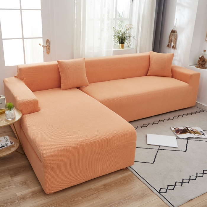91家纺网 家纺一手货源 找家纺 丝绮鹿 2023新款玉米粒全包沙发套 贵妃沙发-香桔橙
